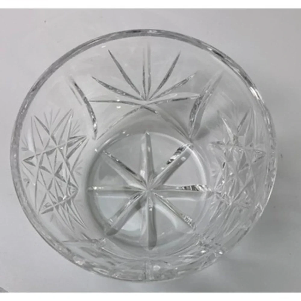 Vintage Style Cut Glass Bowl Starburst Etched Clear Heavy‎ Decorative Dish